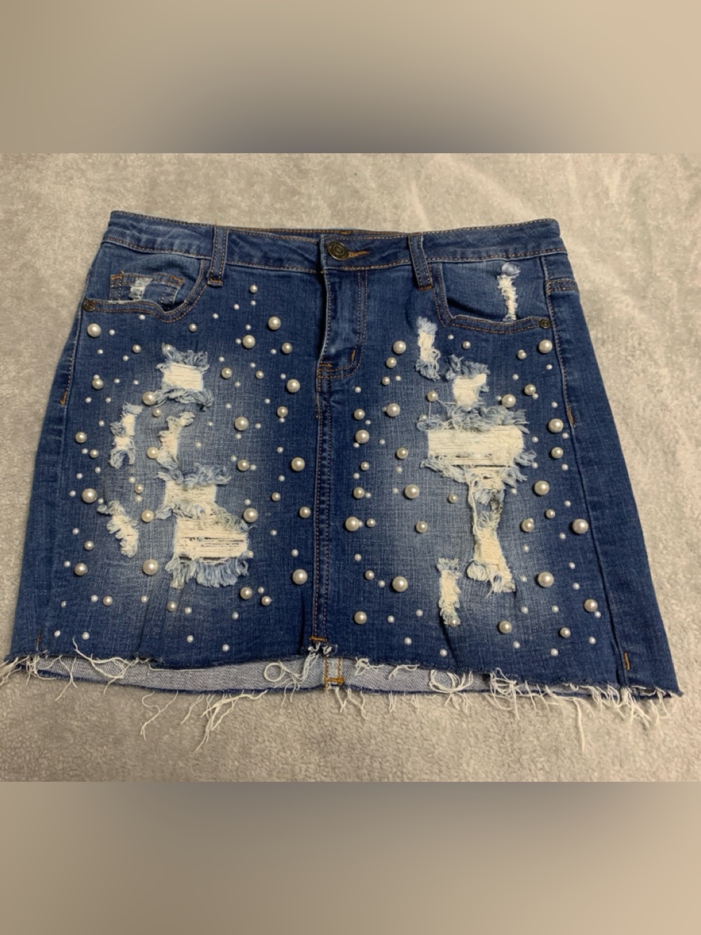 MACHINE  Pearl Denim Distressed Skirt Medium 28